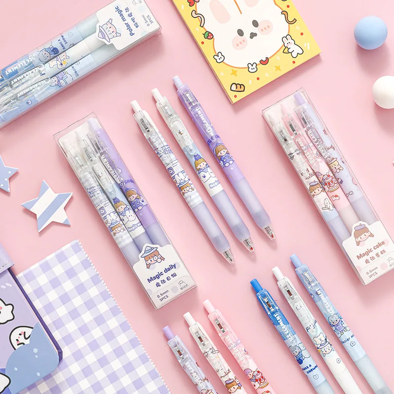 

3 шт. гелевая ручка мягкая волшебная вода маленькая свежая и высокоценная ручка для студентов с черным прессом 0,5 мм