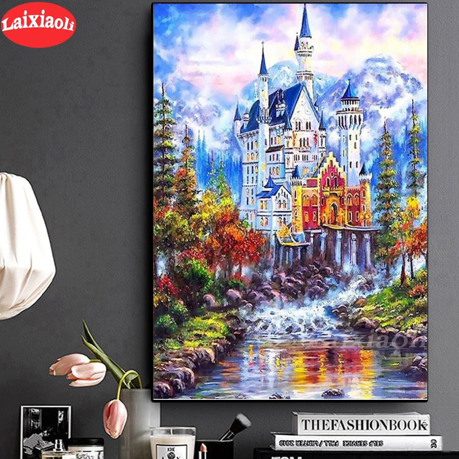 

Алмазная вышивка, картина с полными квадратными и круглыми стразами, с изображением замка, пейзажа, вышивка крестиком из смолы, домашний Нас...