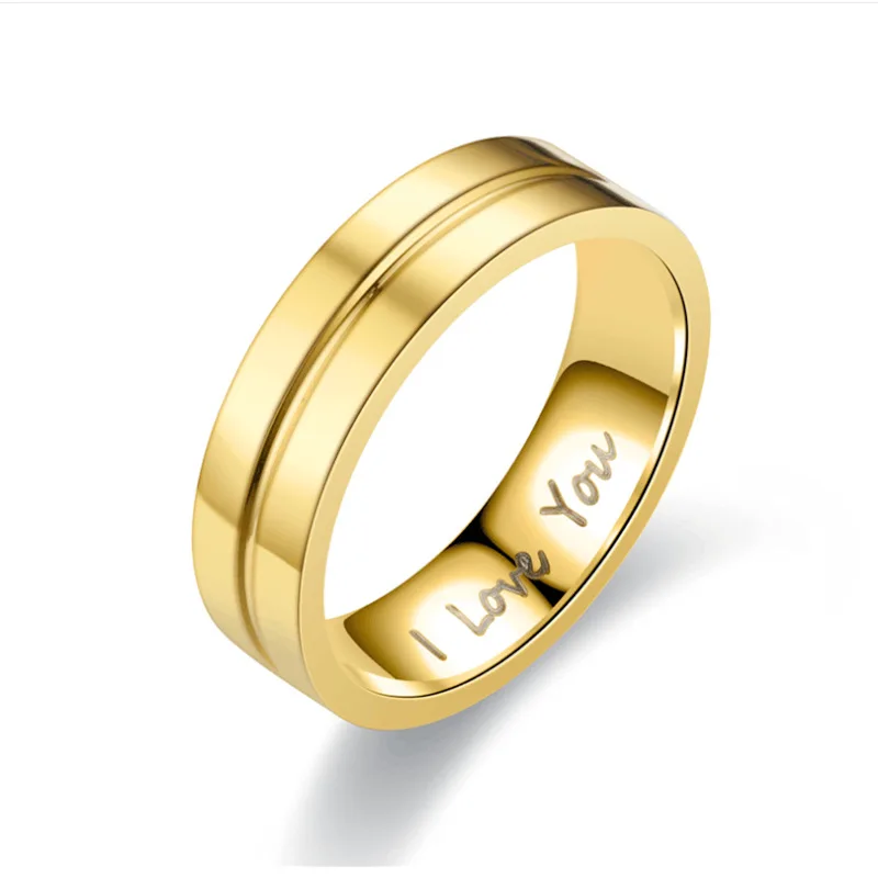 

2021 Trendy Wedding Bands Rings for Women / Men I Love You Gift Gold-color Stainless Steel CZ Promise Couple Jewelry