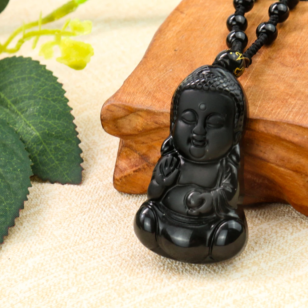 

Exquisitely Carved Buddha Statue Guanyin Obsidian Lucky Pendant Car Pendant Ping An Feng Shui Religious Necklace Heal Home Decor