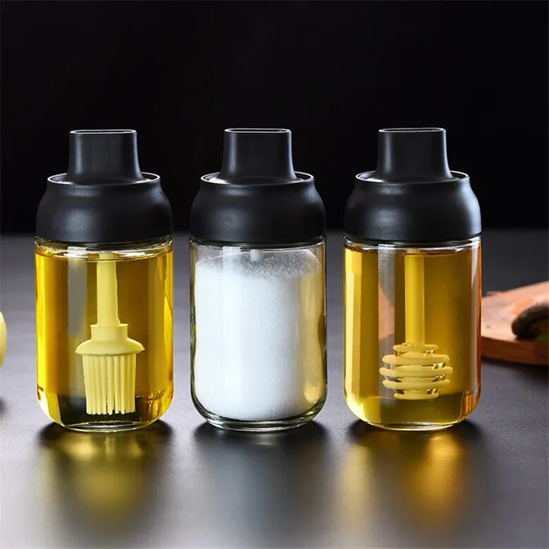 

Kitchen glass spice jars with lid salt and pepper shakers set seasoning organizer herbs soy sauce oil bottle With label paper