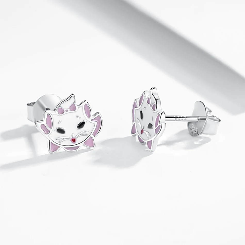ELESHE розовые эмалевые милый кот серьги со шпилькой для женщин девочек Дети 925