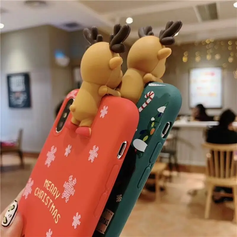 LOVECOM Christmas Phone Case For iPhone 11 Pro Max XR XS 6 6S 7 8 Plus X 3D Cartoon Deer Soft TPU Back Cover Gifts |