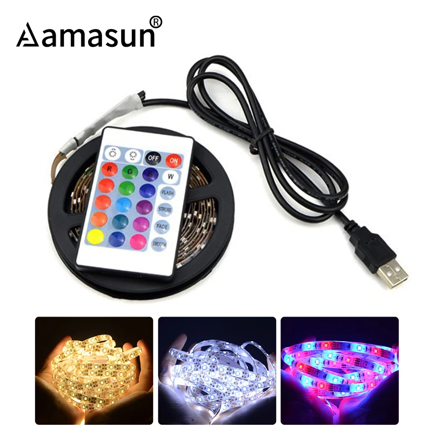 Светодиодная лента RGB на 5 В с питанием от USB 60 светодиодов/м 2835 SMD не
