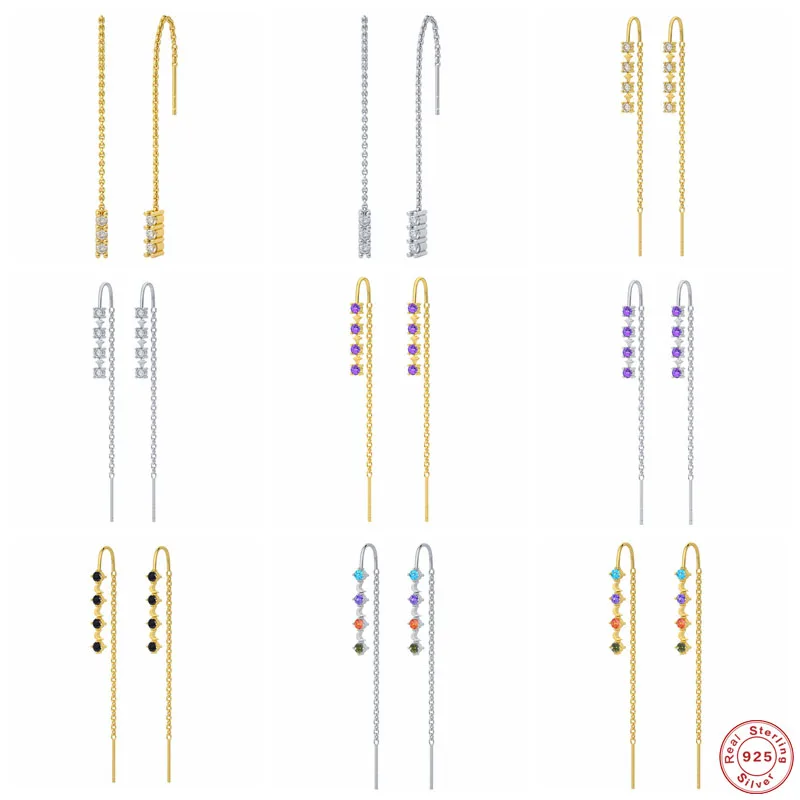 BOAKO 925 стерлингового серебра Красочные Циркон длинная цепь кисточкой нитки