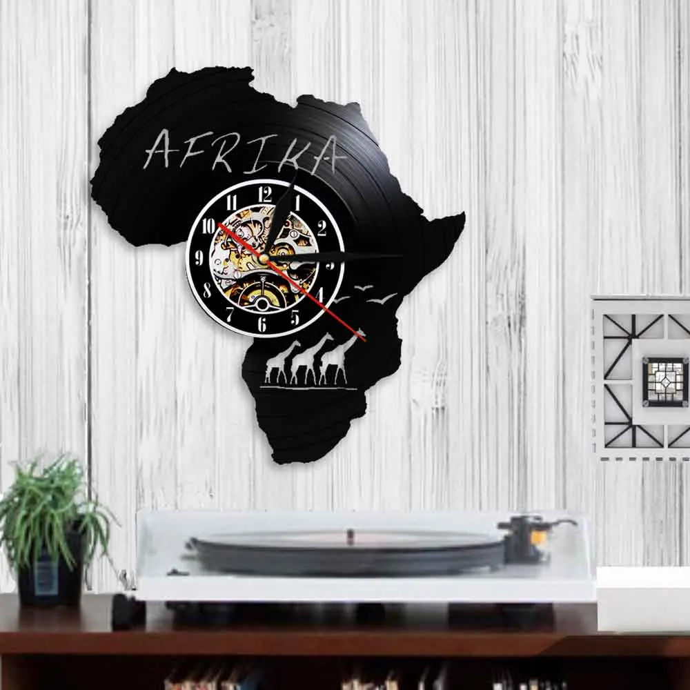 Африканские животные Жираф виниловые настенные часы современное искусство