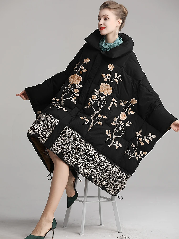 Casacos Feminino 2020 зимняя теплая парка пуховое пальто Женская Роскошная вышивка рукав