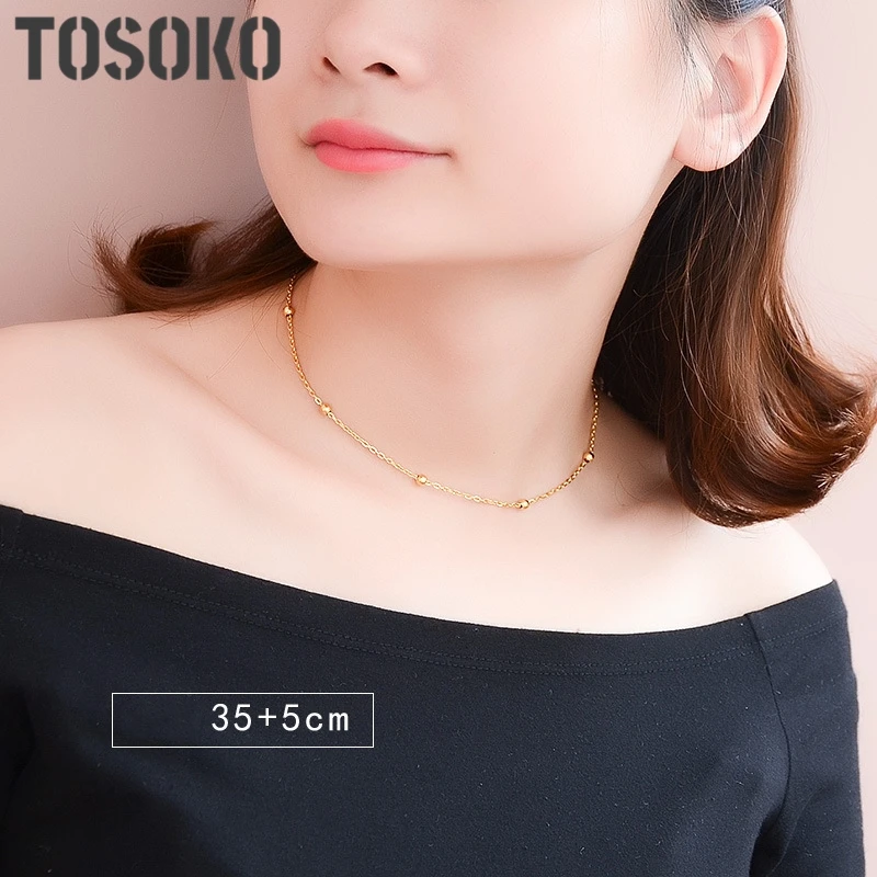 

TOSOKO Titanium Steel Stainless Steel Rose Gold 0.4cm Beaded Cross Necklace For Women Stainless Steel Jewelry Accessories BSP131