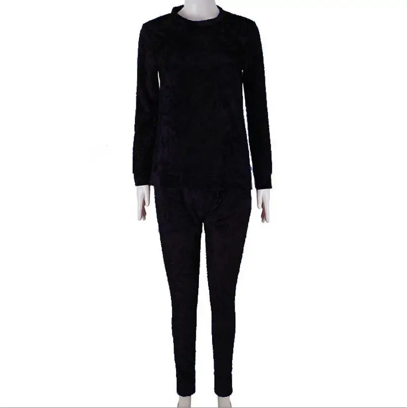 black 3XL 7 цветов Бархатный спортивный костюм женский костюм Бархатный комплект топ с длинными рукавами+ брюки велюровый спортивный костюм наборы для женский спортивный костюм - Цвет: black