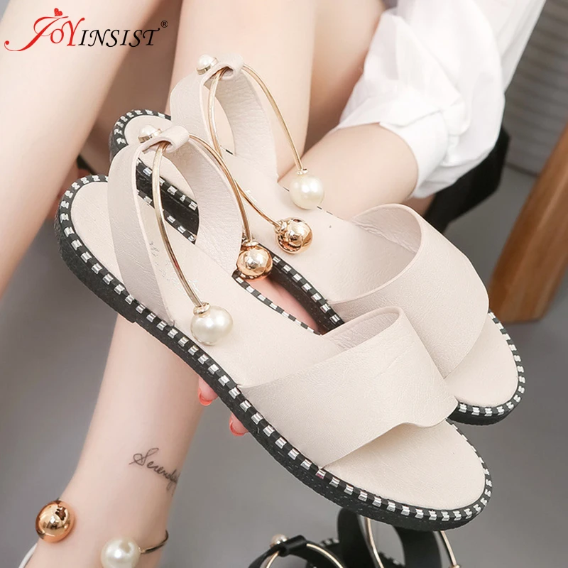 Женские римские сандалии без шнуровки однотонные шлепанцы с круглым носком и