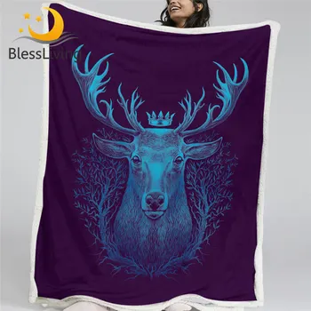BlessLiving Deer Bed Blanket Whitetail Fluffy Blanket Crown Branch Blanket 3d Print Graphic Animal Cobertor Stylish Home Decor 1