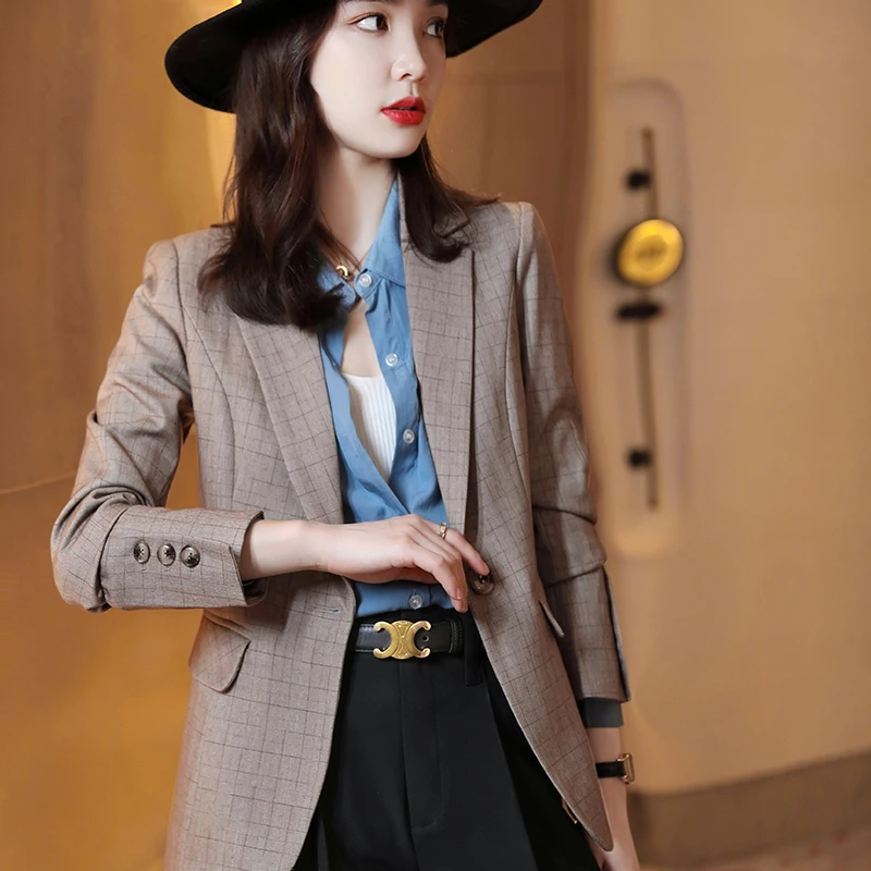 Korean autumn sports jacket women's oversized clothing Plaid sports jacket office women's jacket spring oversized clothing