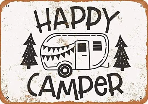 

Happy Camper 2 Metal Tin Sign 12 X 8 Inches Retro Vintage Decor