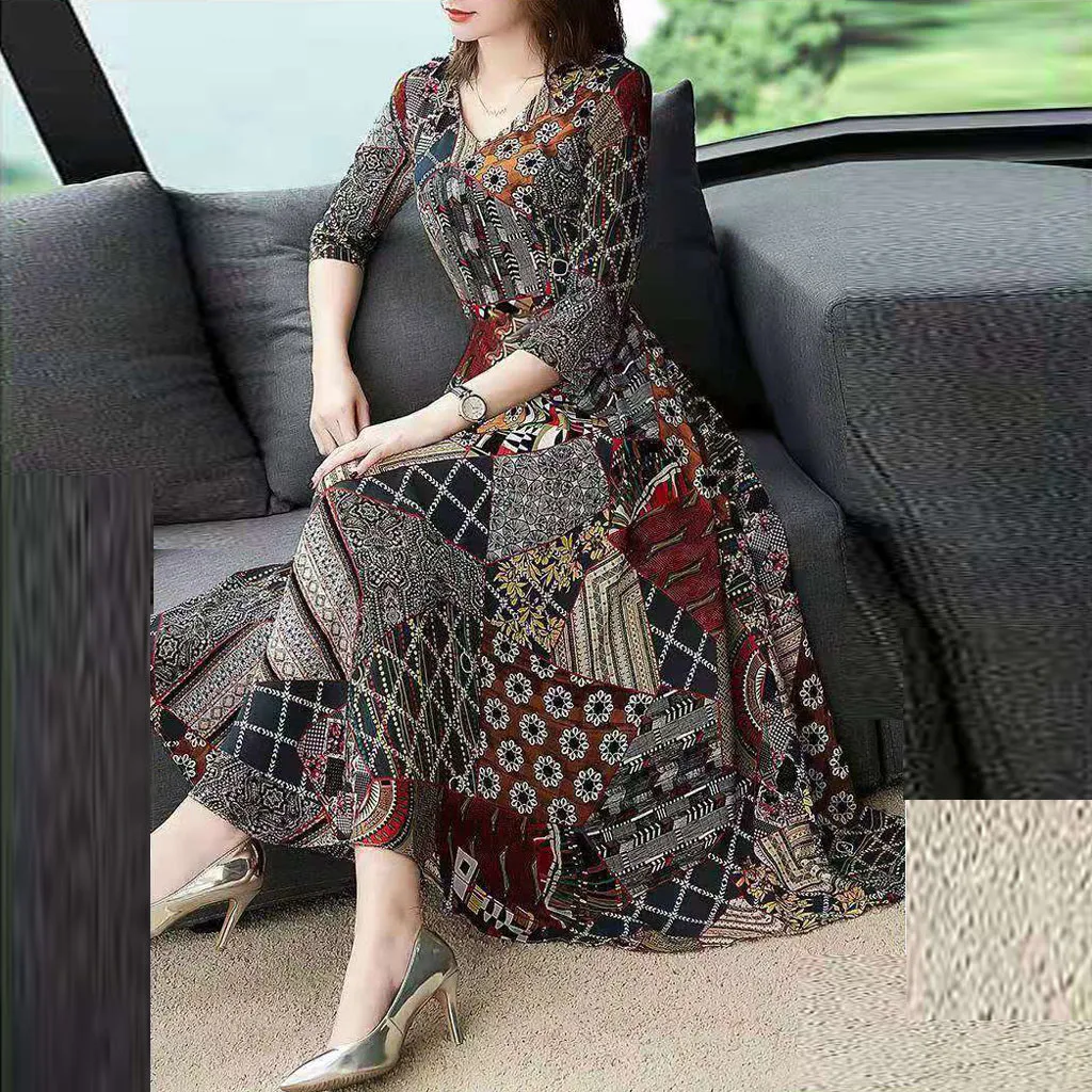 Летнее женское платье 2020 V-образным вырезом с рукавом Три четверти длинное дамы