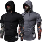 Летняя мужская футболка с длинными рукавами, дизайнерская футболка с капюшоном с имитацией двух частей из ледяного шелка