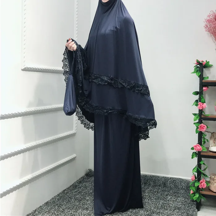 

WEPBEL Solid Color Fashion Week Hooded Muslim Dress Abaya Ruffles Dress Loose Elastic Ramadan Islamic
