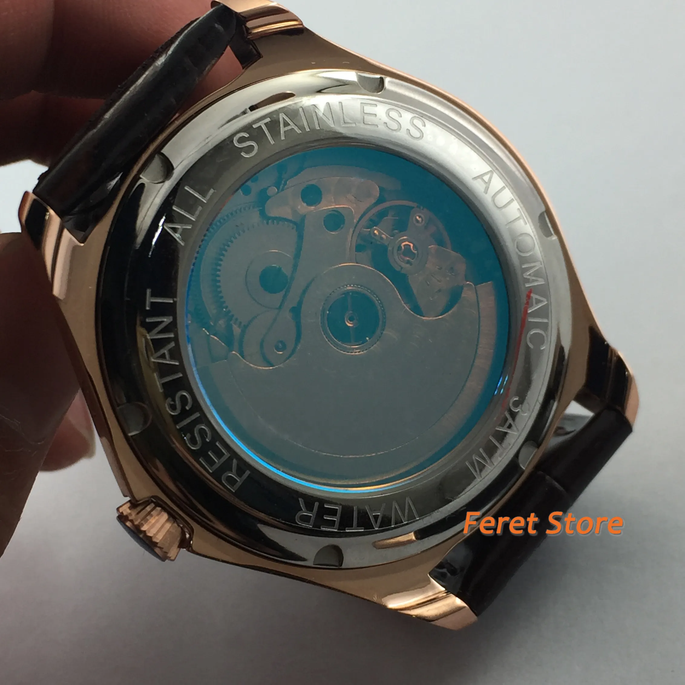 Corgeut Роскошные мужские часы 41 мм золотой чехол черный циферблат дата кожаный