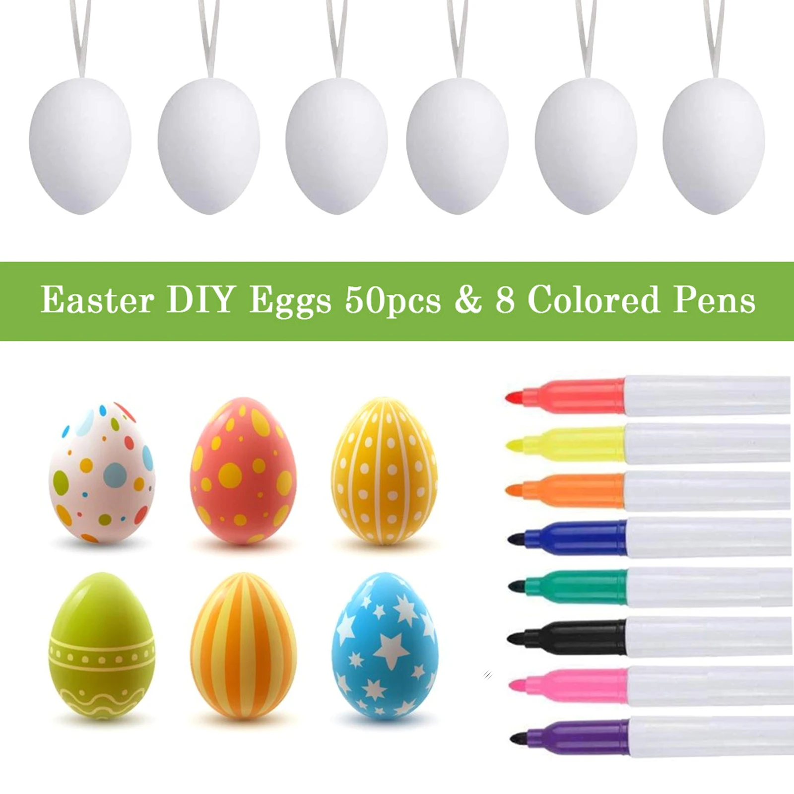 

50pcs Plastic Easter Eggs Toy Painted Bird Pigeon Eggs Happy Easter Decoration DIY Craft Kids Gift Favor Home Decor Easter Party