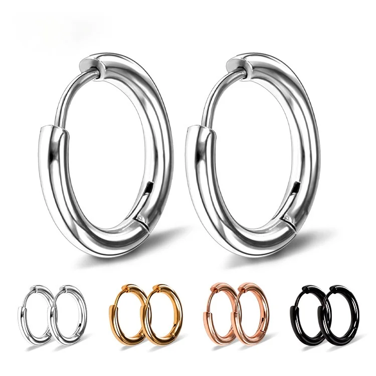 

Simple Stainless Steel Silver Plated Circle Earrings Personality Women's Hip Hop Rock Party Jewelry Fashion Street Accessories