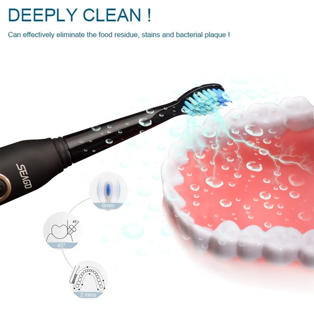 

Seago Electric Toothbrush USB Rechargeable Smart Timer Acoustic Wave Toothbrush with 5 Optional Modes Dental Care Massage