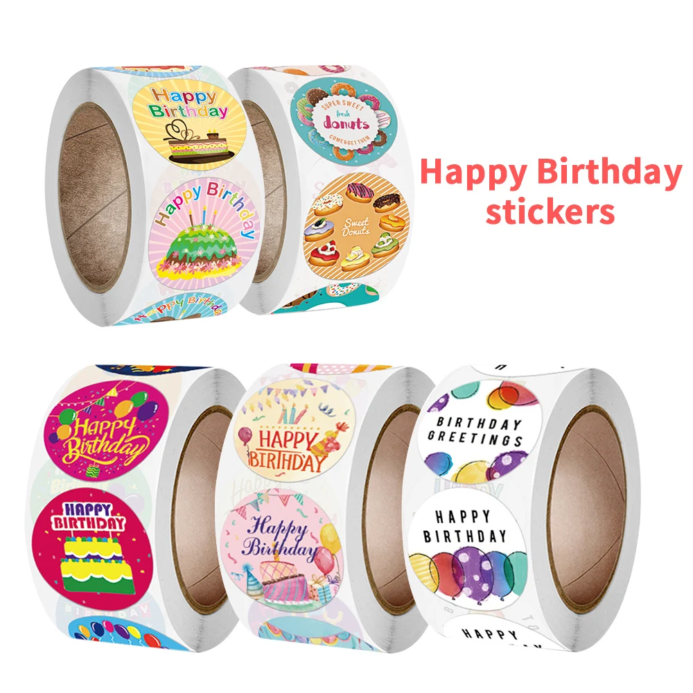 

500Pcs/Roll 1 Inch Cute Happy Birthday Stickers For Birthday Party Gift Decoration Sealing Labels Children'S Stationery Stickers