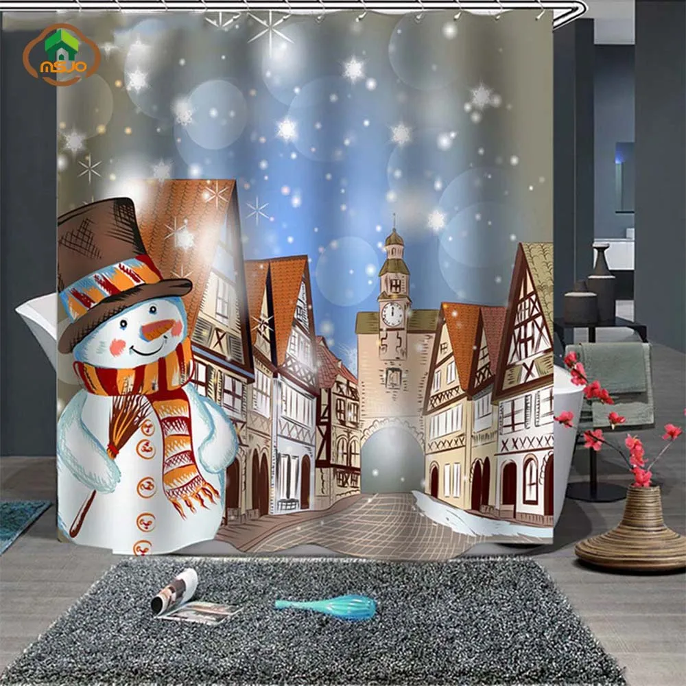 MSJO рождественское украшение занавеска для душа ванная комната 3d