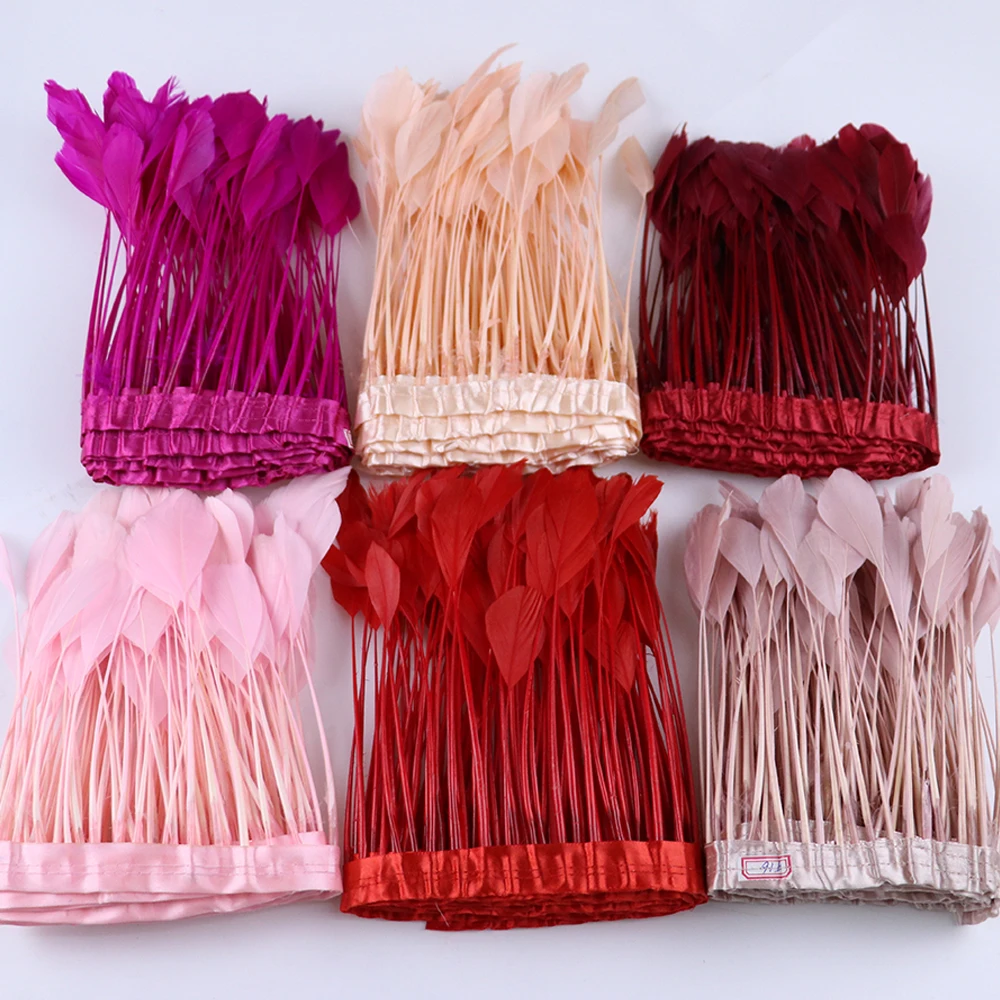 

2 Yards PINK Stripped Goose feathers Trim 6-8 inches DIY Clothing Dress Sewing for Wedding Party Crafts Decoration