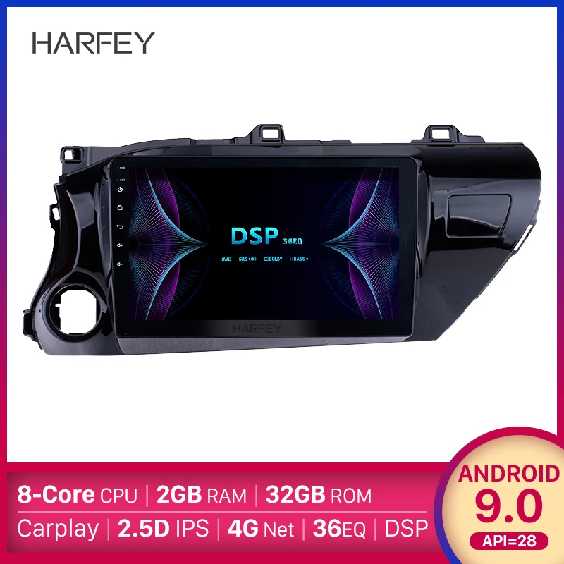 Автомагнитола Harfey стерео 2DIN 10 1 дюйма Android 9 0 HD для TOYOTA HILUX с левым рулем 2016 2018 Bluetooth