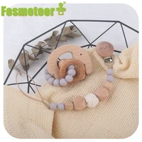 fosmeteor 1pcs baby teether pacifier chain beech wooden printing elephants clip geometric pacifier chain tiny rod toys gift