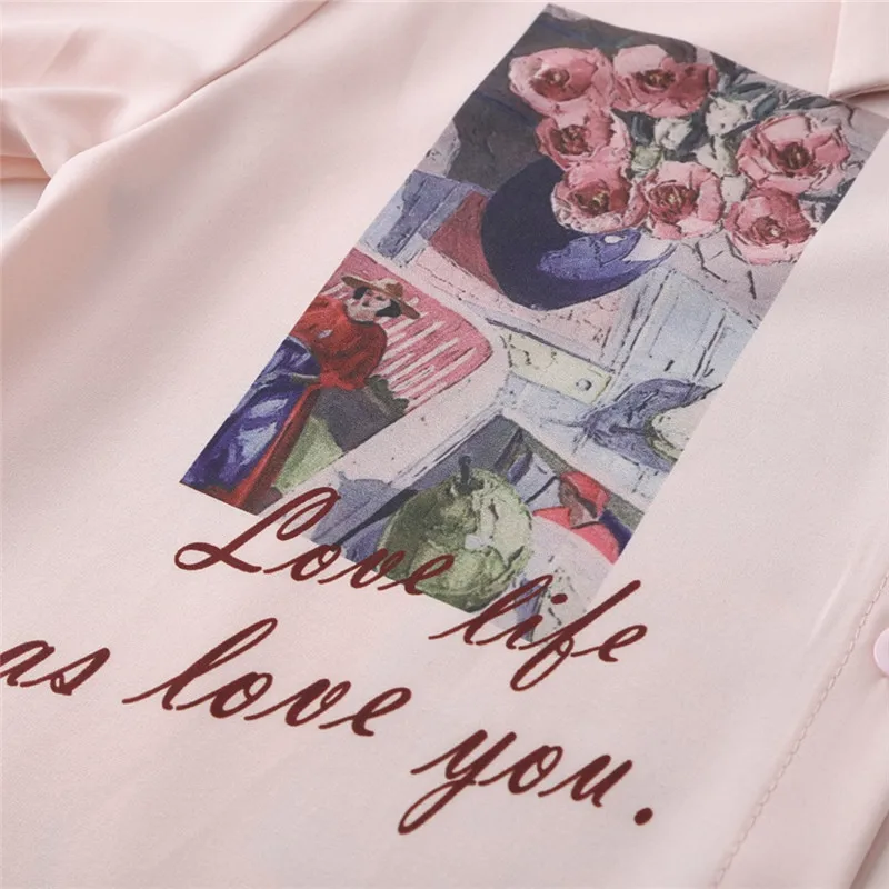 

2020 New Women Pink Shirt Fashion Lapel Long sleeve Shirts Spring Womens Tops and Blouses Loose Casual Print Shirt Women