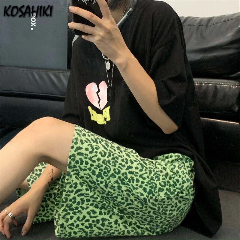

KOSAHIKI Summer Green Leopard Shorts Women Casual High Waist Shorts Beach Jogging Female 2021 Harajuku Shorts Half Pants
