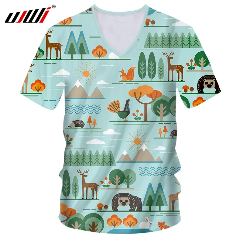 

UJWI Футболка Мужской Новое сексуальное нижнее белье с глубоким v-образным вырезом Slim Fit Забавный 3D Футболка с принтом животного уличная одежд...