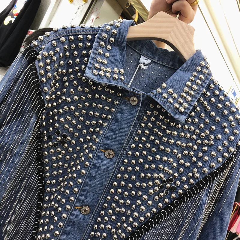 Женская джинсовая куртка с длинным рукавом черная Свободная в стиле бойфренд