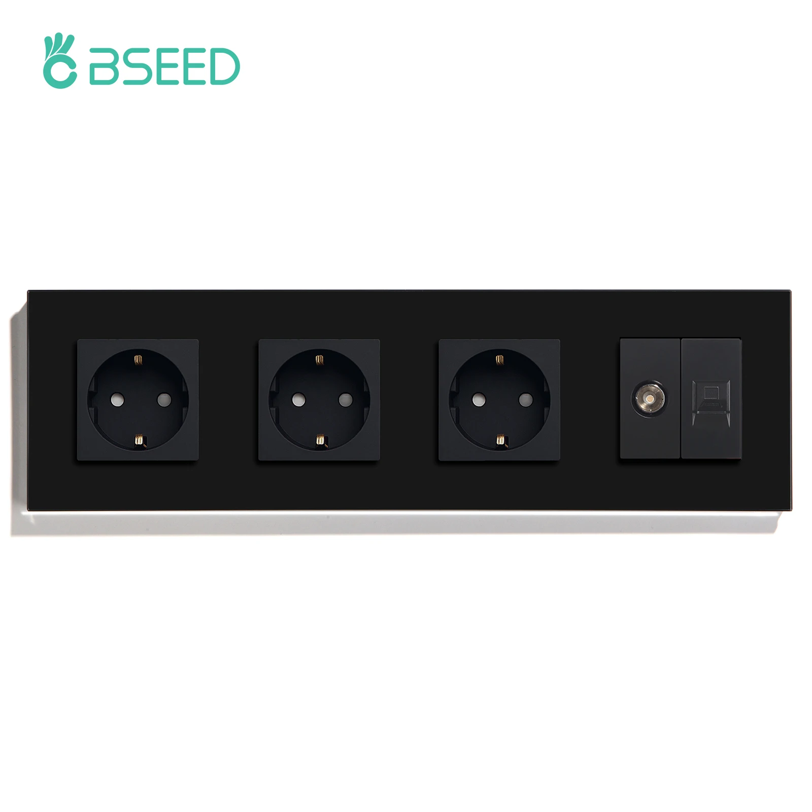 bseed double wall sockets eu standard four frames power sockets tv pc internet crystal glass panel white black gold eu standard free global shipping