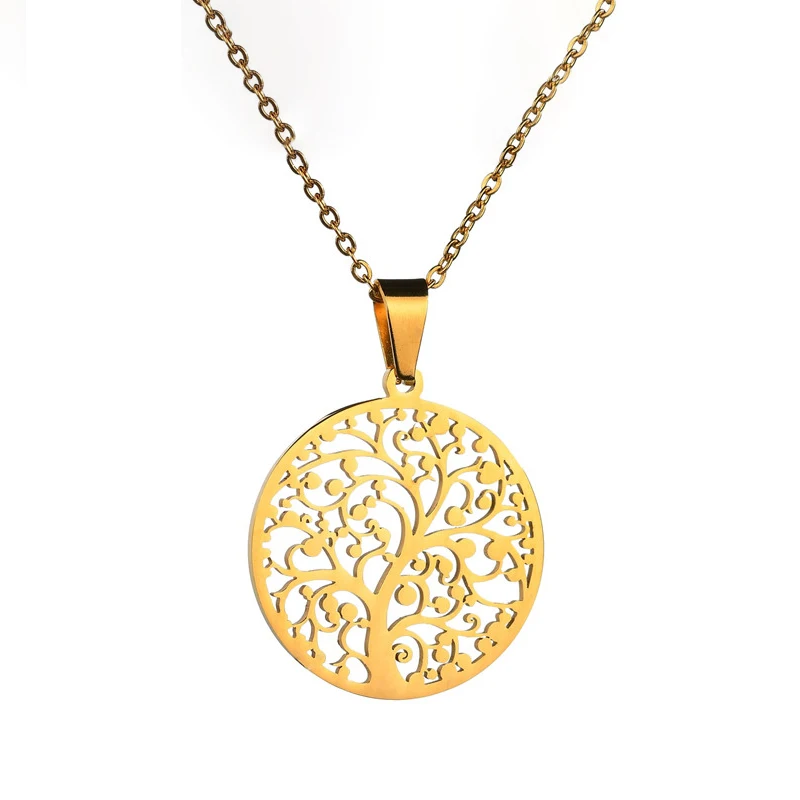 Style2 Gold ELSEMODE дерево жизни круглый кулон ожерелье 7 стилей нержавеющая сталь классическое ожерелье s для женщин девушка юбилей ювелирные изделия подарки - Окраска металла: Style2 Gold