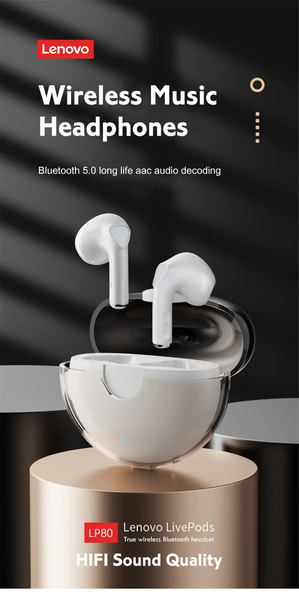 Оригинальные новые беспроводные наушники Lenovo LP80 TWS Bluetooth 5 0 спортивные игровые