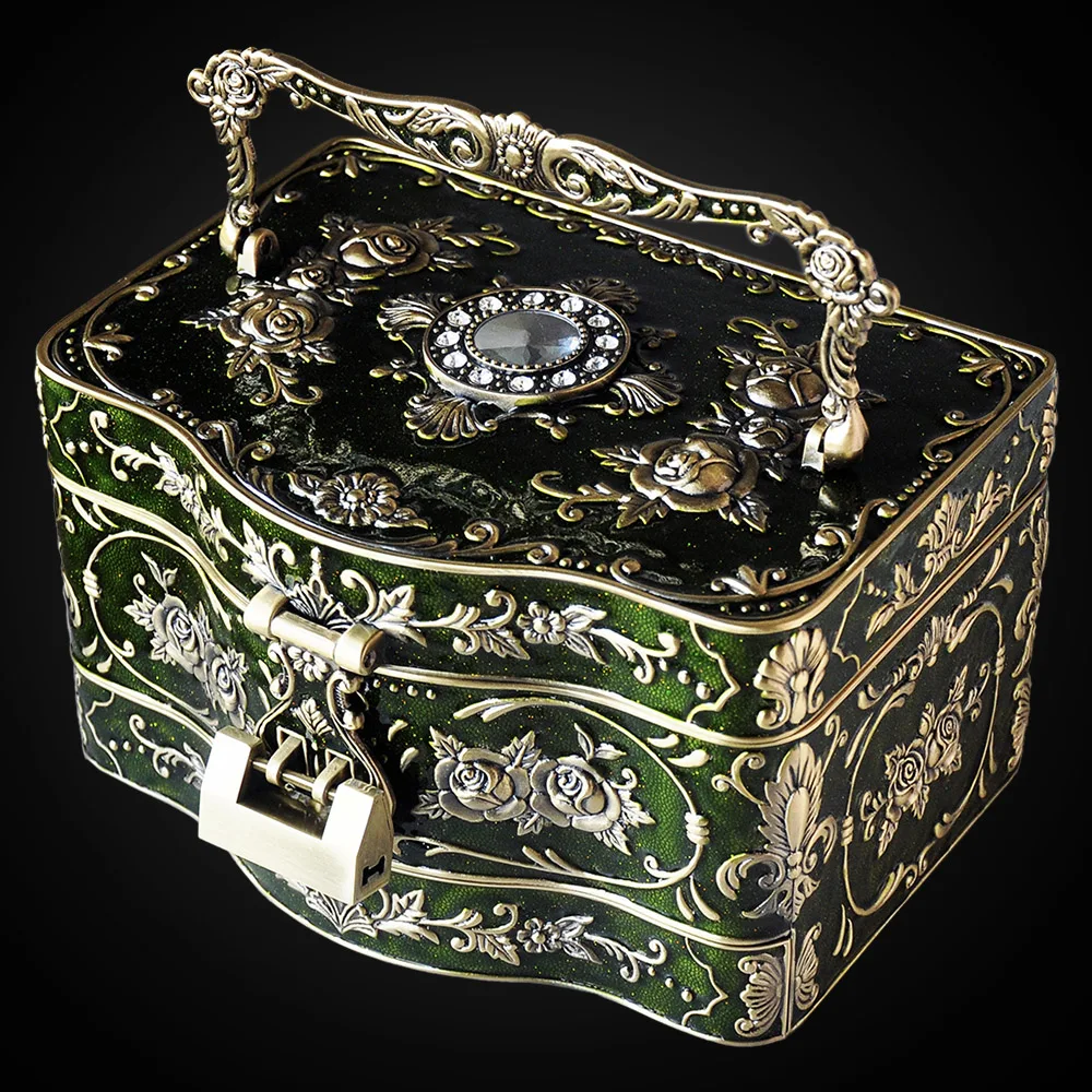 

Retro Royal 3 Layers Pricess Jewelry Box With Lock Inner Mirror Large Space Hot Selling Ring Comestic Storage Box