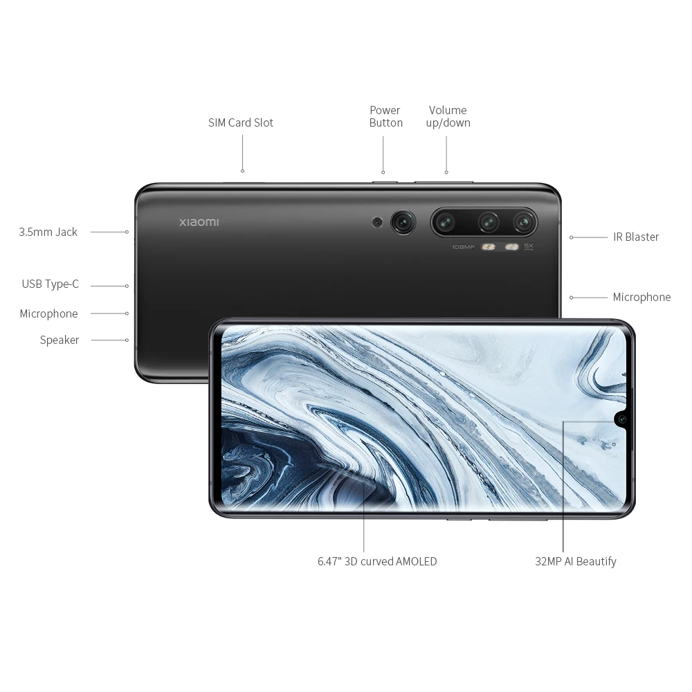 В наличии глобальная версия xiaomi mi Note 10 6 ГБ 128 47 дюйма изогнутый дисплей 108 МП