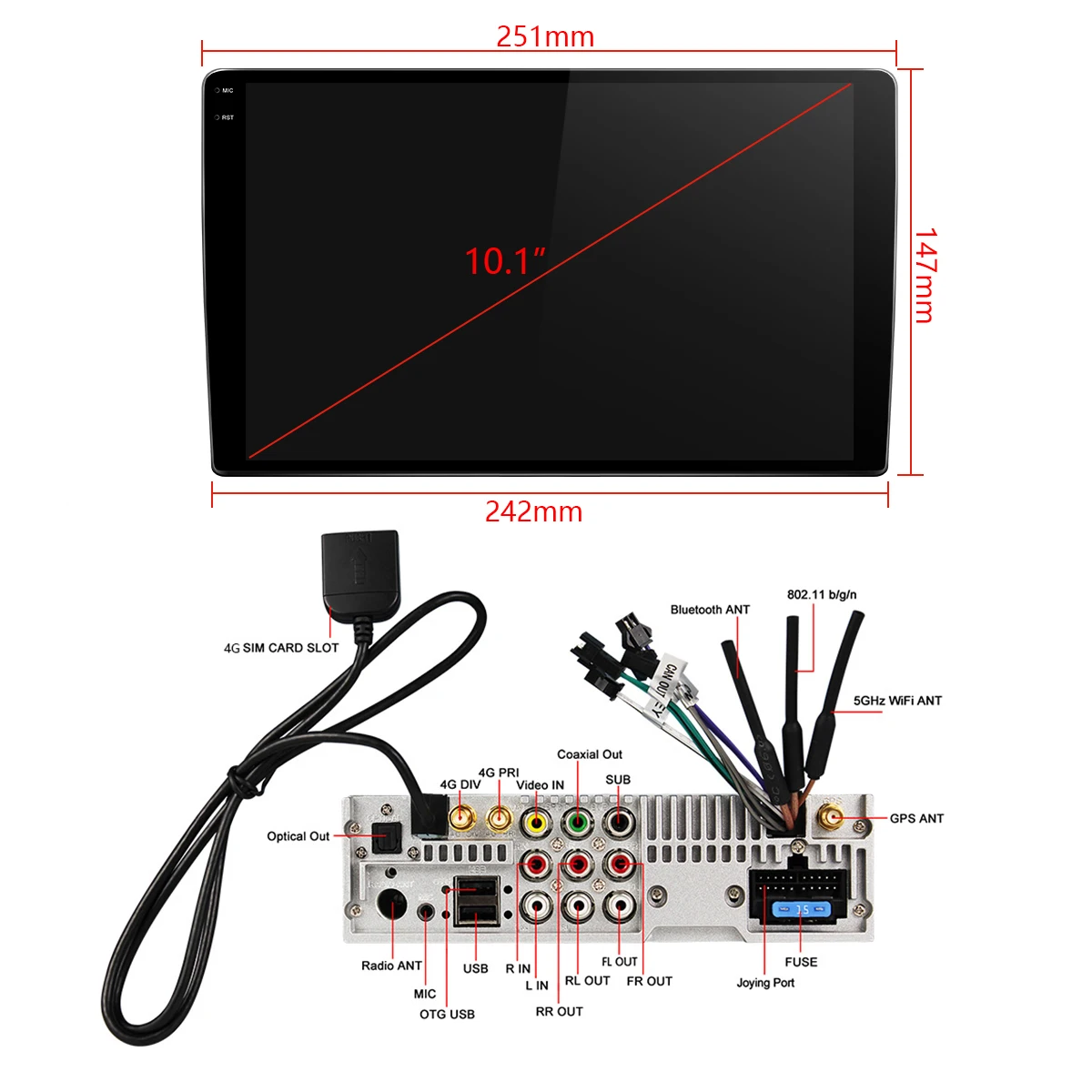 

10"IPS 2.5D Android 10 Car Radio Stereo Universal Head Unit HD 1280*800 6GB 128GB Multimedia Player Carplay GPS Navigation DVR