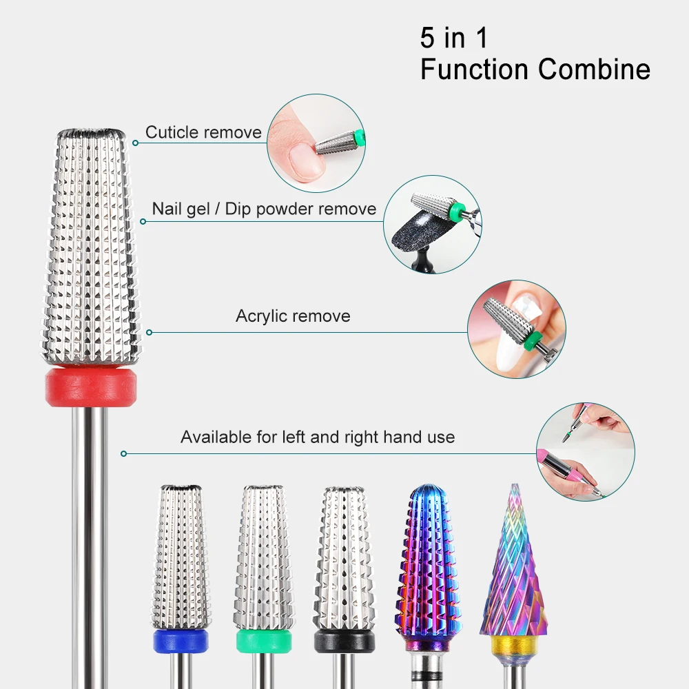 

100% Tungsten steel 5 in 1 Left Right Hand Tapere Nail Drills Carbide Drill Bit Electric Machine Cutter polishing Tools