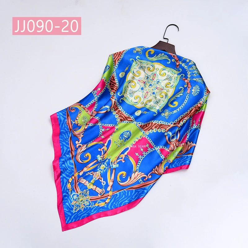 JJ090-20 90*90 см квадратный шарф для женщин, подходит ко всему, элегантные цветочные шарфы для волос, Женская бандана, весна-осень, атласные шелковые шарфы, шаль - Цвет: JJ090-20