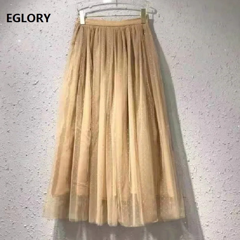 

High Quality New Long Skirt 2021 Spring Summer Skirt Ladies Polka Dot Embroidery Sexy Tulle Mesh Patchwork Casual Maxi Dress