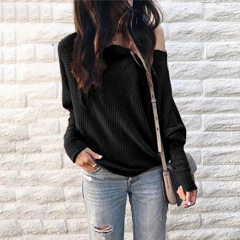 Осенняя модная повседневная женская футболка с длинными рукавами на одно плечо