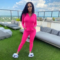 hot sale two piece set women long sleeve hooded zipper pocket sporty matching sets bodycon club outfits tracksuit female