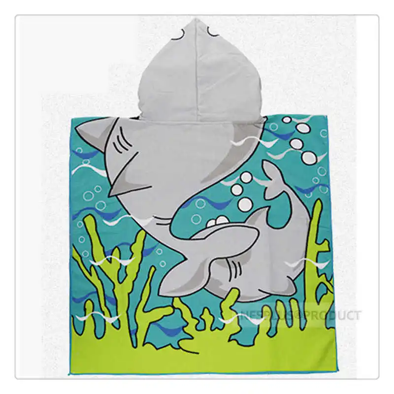 

Kids Hooded Bath Towel Poncho Bathrobe For Children Shark Mermaid Princess Gold Digger Diver Quick Dry Microfiber Beach Towel