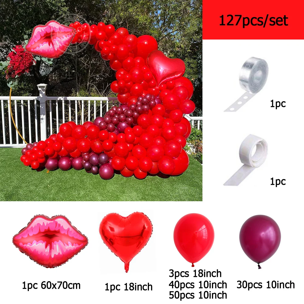 Kit de guirnalda de Globos rojos para boda, Globos de l&aacute;tex para el D&iacute;a de San Valent&iacute;n, decoraci&oacute;n de fiesta de cumplea&ntilde;os, labio y coraz&oacute;n, 127 unids/set por Set-1