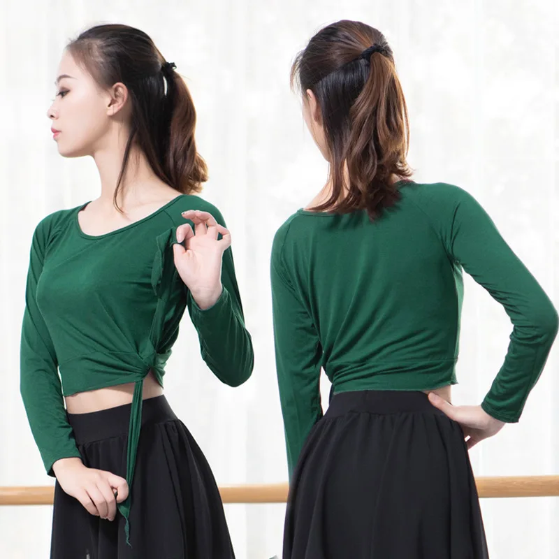 Однотонная Модная рубашка с длинным рукавом для йоги топ современных танцев