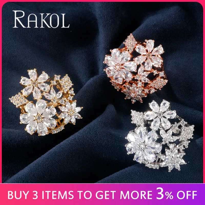 RAKOL роскошное модное Хрустальное свадебное кольцо с цветами высокого качества