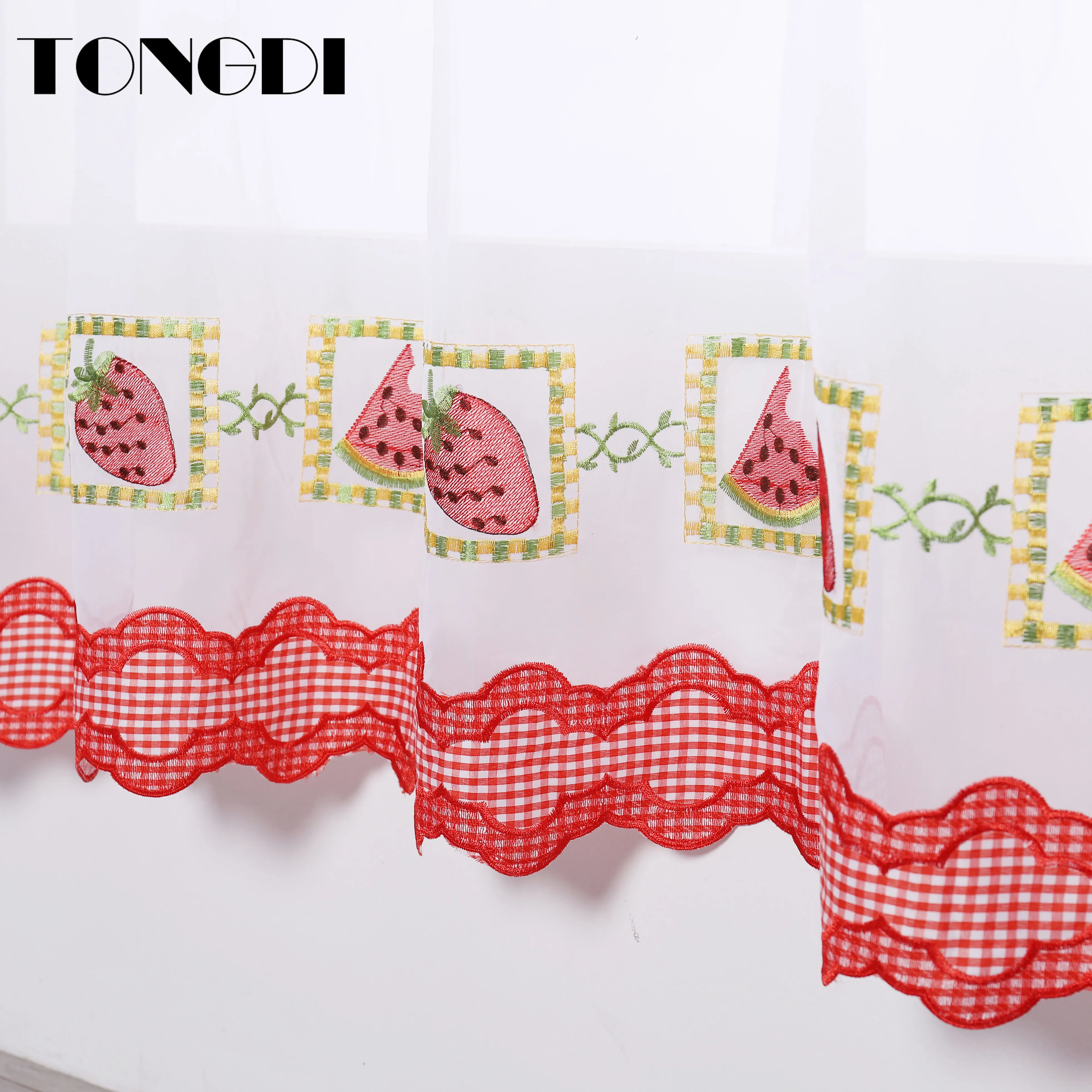 TONGDI кухонная занавеска прозрачные ярусы пасторальное фруктовое кафе вышивка