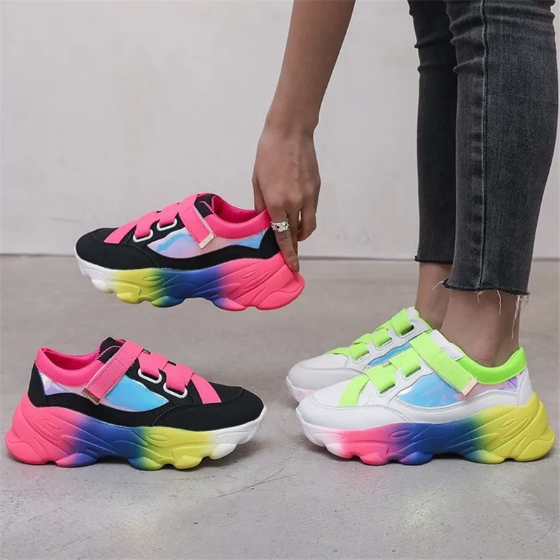 

Кроссовки женские на платформе, дышащие удобные, массивные, разноцветные, радужные, спортивная обувь, Размеры 35-41, весна-осень